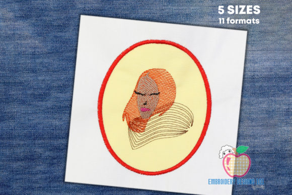 Reviewing Woman Sketch Inside an Oval Applique